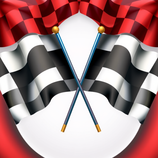 create an image of two crossed checkered racing flags, medium shot, 50mm lens, f/2.8 aperture, ISO 100, natural lighting, high detail, vector style