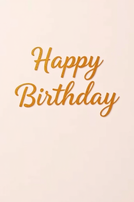 Create an elegant birthday greeting with the text "Happy Birthday" in cursive style, using a gold color with a shiny, metallic effect, against a soft gradient background; camera type DSLR, camera view close-up, camera settings f/2.8 aperture, 50mm lens, ISO 100, natural lighting.