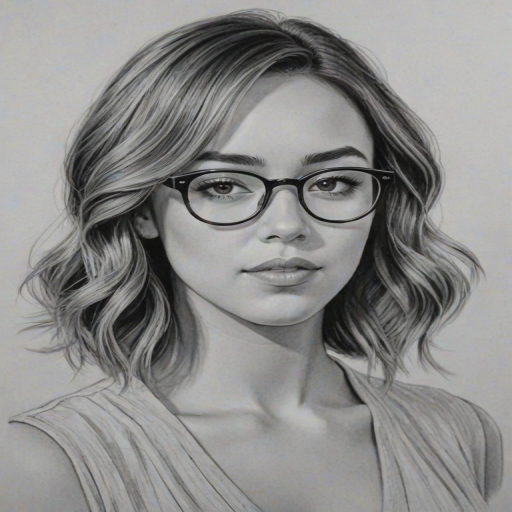 Magnificent Chloe Bennet, pencil sketch, portrait of Elegant woman 1933s in glasses, hair style beatnik, outline, clear lines, fine lines, 8k