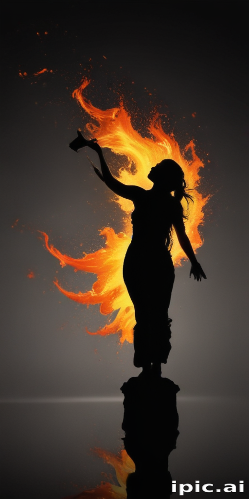 Enchanting Silhouette of a Woman Embracing Flames in Dramatic Pose