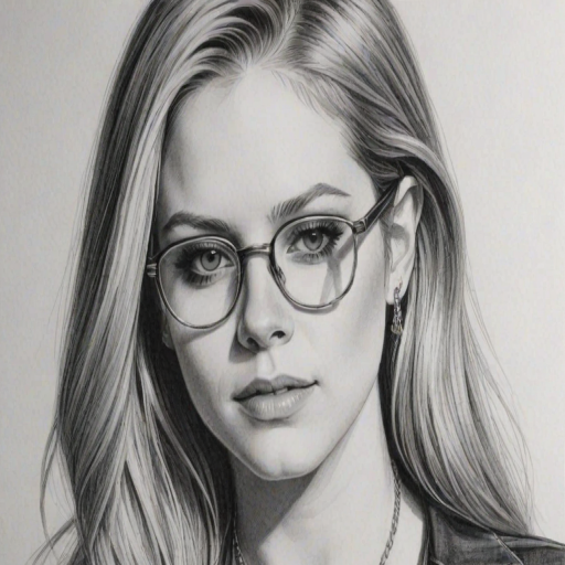 Alluring Avril Lavigne, pencil sketch, portrait of Beauteous woman 1935s in glasses, hair style beatnik, outline, clear lines, fine lines, 8k