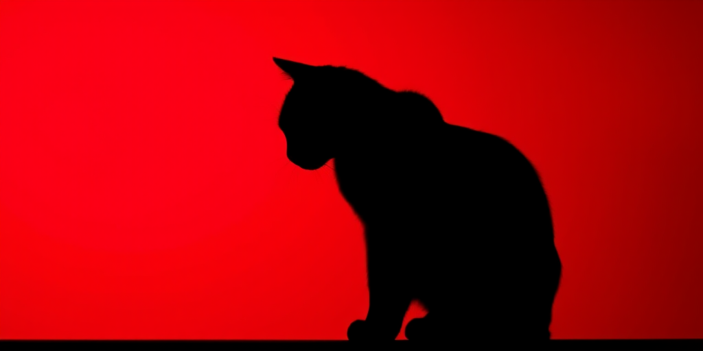 Generate a high-quality image of a stylized cat silhouette on a solid background, using a Canon EOS R5 camera, 50mm lens, f/1.8 aperture, ISO 100, and a soft studio lighting setup for enhanced detail and clarity.