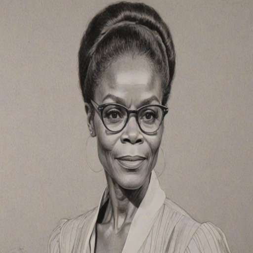 Pleasing Cicely Tyson, pencil sketch, portrait of Splendid woman 1978s in glasses, hair style beatnik, outline, clear lines, fine lines, 8k