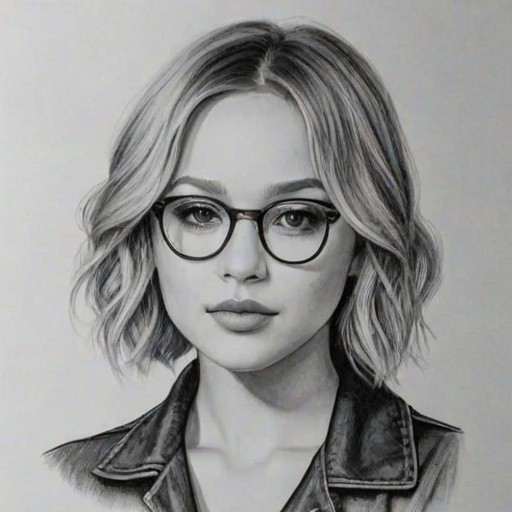 Enchanting Kelli Berglund, pencil sketch, portrait of Pleasing woman 1934s in glasses, hair style beatnik, outline, clear lines, fine lines, 8k