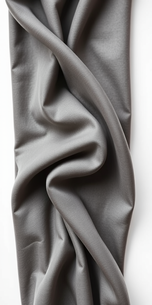 Create a high-resolution image of a folded fabric piece with smooth curves, captured using a DSLR camera with a 50mm lens, aperture set at f/2.8, ISO 100, in natural light, with a focus on texture and shading, showcasing a clean white background for contrast.