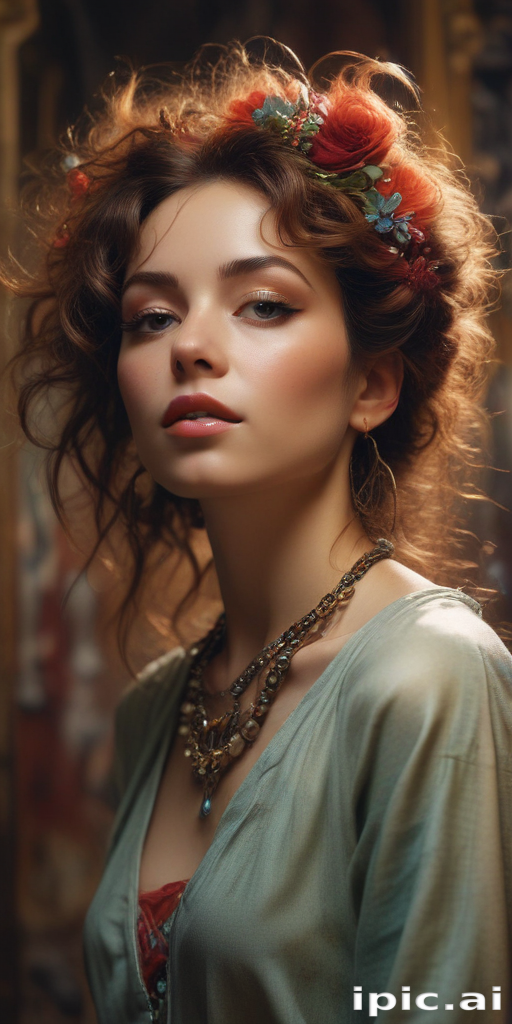 Elegant Portrait of a Woman with Intricate Hair and Vintage Jewelry
