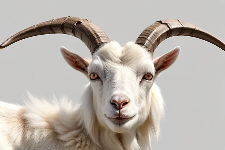 A Majestic Goat with Striking Horns and Captivating Eyes Posed Elegantly.