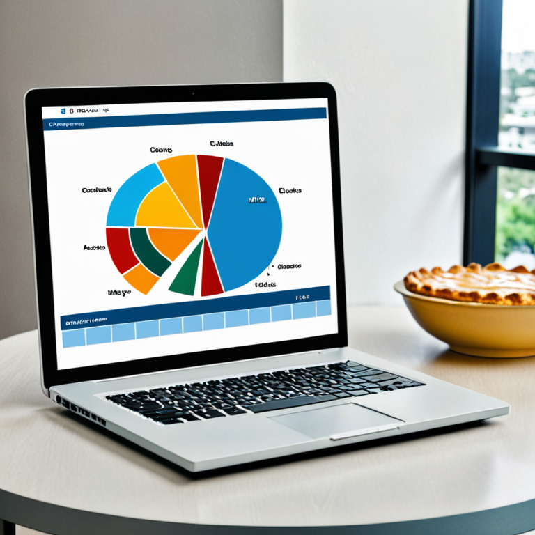 A laptop with pie chart and bar chart on the desktop