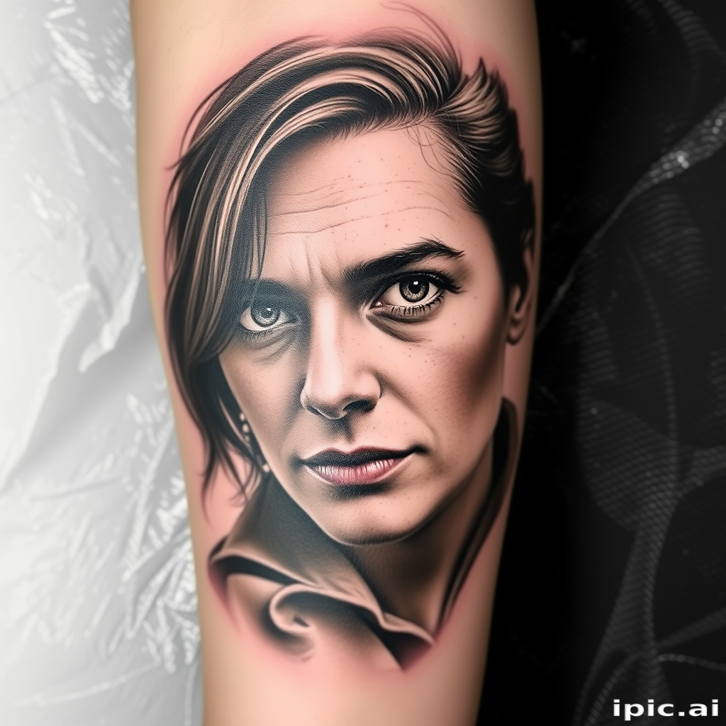 Realistic grayscale "Vintage Portrait" tattoo showcasing exceptional shading and detail, capturing the essence of a classic photograph with lifelike features and textures