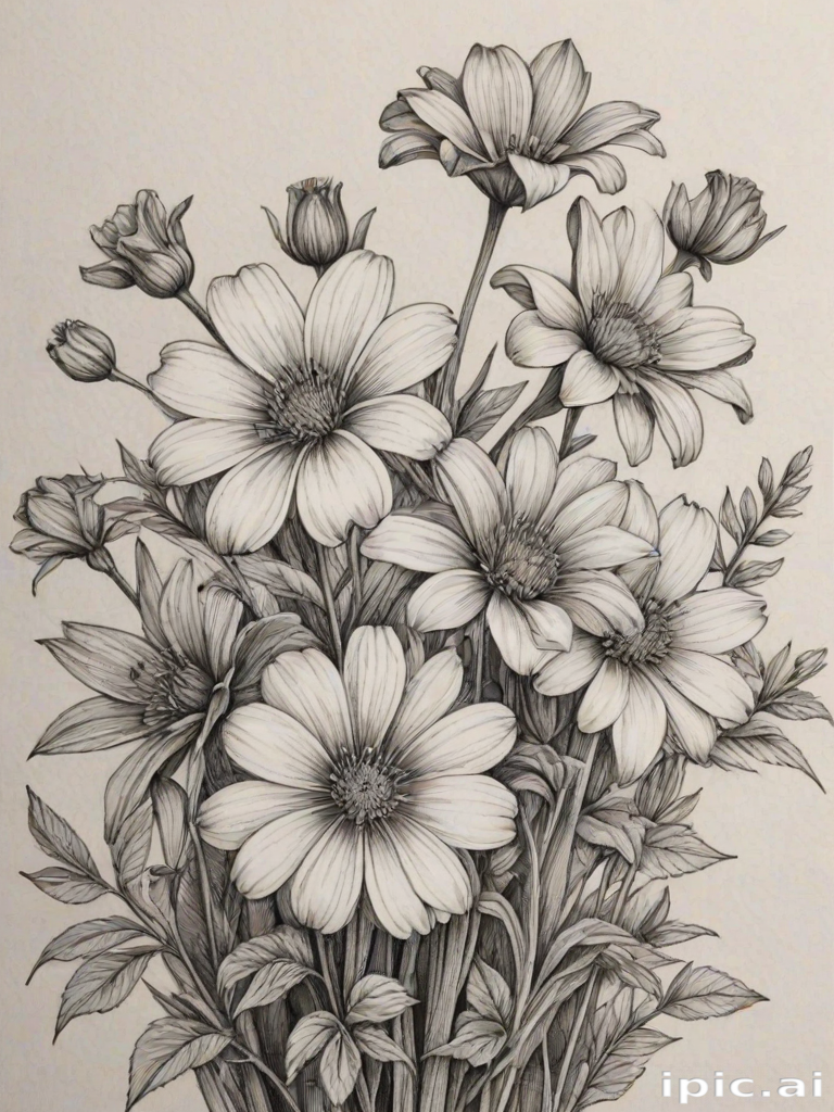 pencil drawn flowers