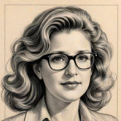 Appealing Nancy Travis, pencil sketch, portrait of Attractive woman 1937s in glasses, hair style beatnik, outline, clear lines, fine lines, 8k