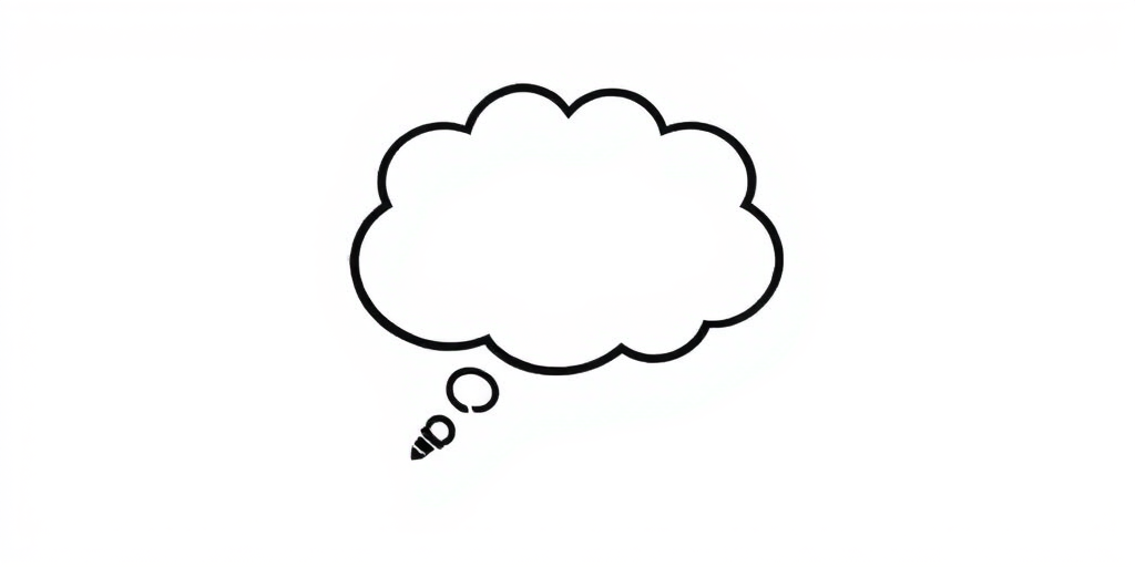 Create a high-resolution illustration of a thought bubble in a minimalist style, with a soft white fill and thick black outline, captured with a Canon EOS R5 at f/2.8, ISO 100, 1/125 sec, using a 50mm lens with natural lighting for clarity and detail.
