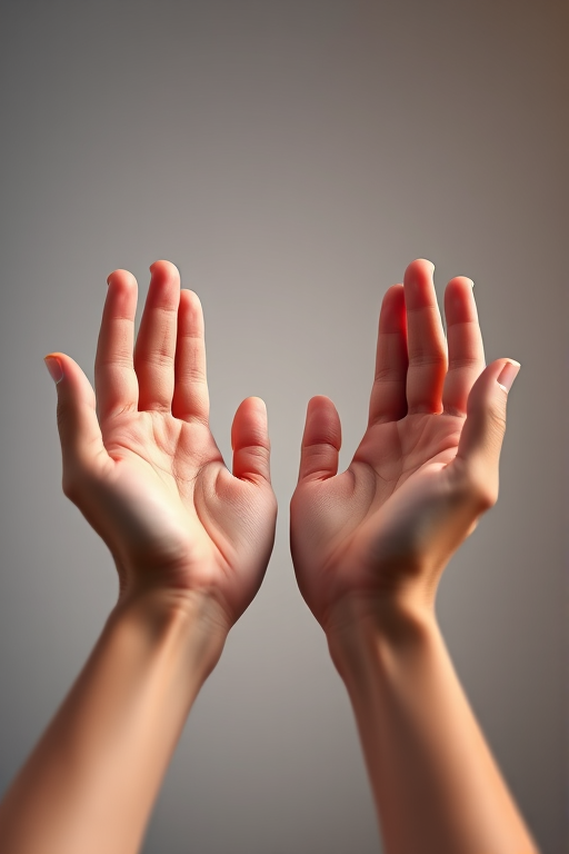 create a digital illustration of two open hands facing upwards, focused in the center, with a soft gradient background, using a Canon EOS 5D Mark IV camera with a 50mm lens, aperture set to f/2.8, ISO 200, and a shallow depth of field to enhance the hands' details and create a soft bokeh effect in the background