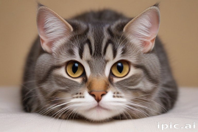 Adorable Tabby Cat with Striking Yellow Eyes Relaxing on Soft Surface