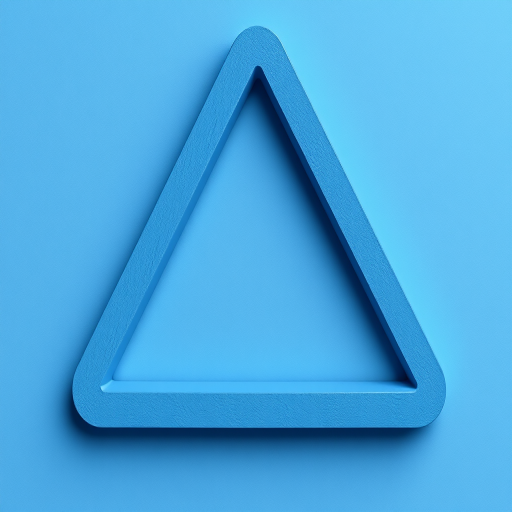 Create a 3D render of an impossible triangle with a smooth blue texture and sharp edges, using a DSLR camera with a 50mm lens at f/2.8, ISO 100, and a shallow depth of field, top-down view, in high-resolution for enhanced clarity.