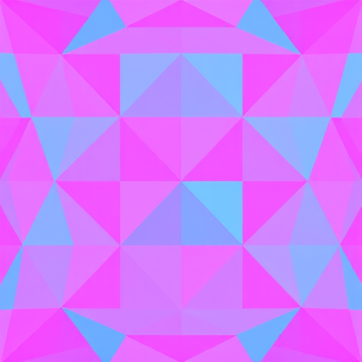 generate a vibrant geometric pattern of interlocking pink and blue triangles with sharp edges, using a DSLR camera with a 50mm lens, f-stop of 8, ISO 100, and a shallow depth of field, capturing from a top-down view for clarity and color richness.