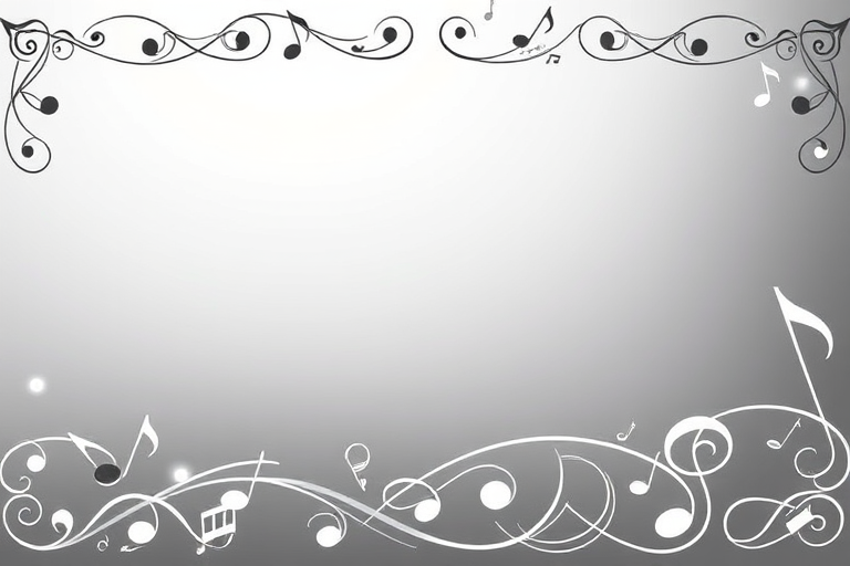 Create a high-resolution image of a decorative musical note border with intricate details, use a DSLR camera with a 50mm lens, aperture f/2.8, ISO 100, shot in landscape mode, soft lighting for enhanced contrast and clarity.