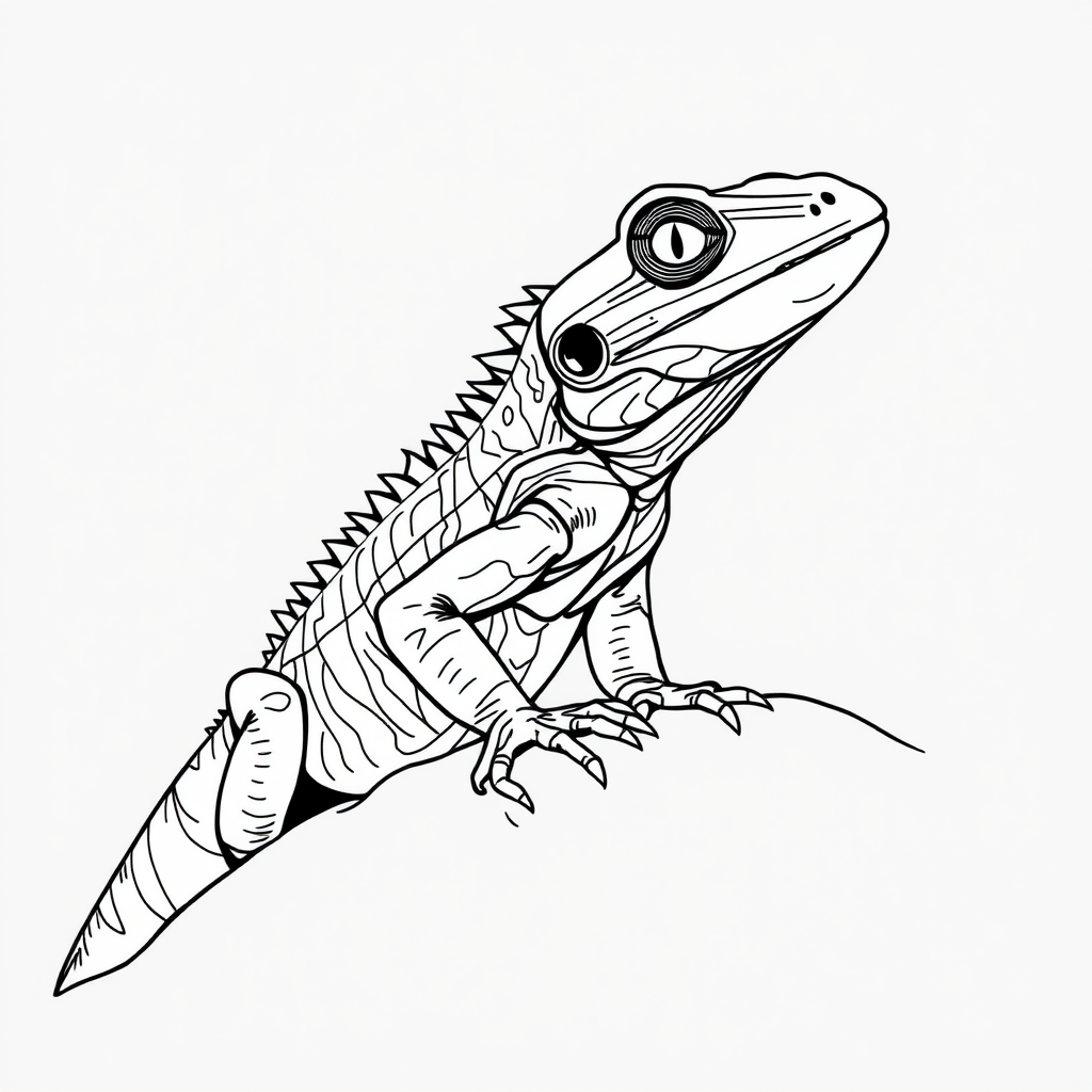 Create a detailed line art illustration of a stylized lizard with prominent features, high contrast, and a textured background, captured using a DSLR camera with a 50mm lens, f/1.8 aperture, ISO 100, and natural soft lighting.