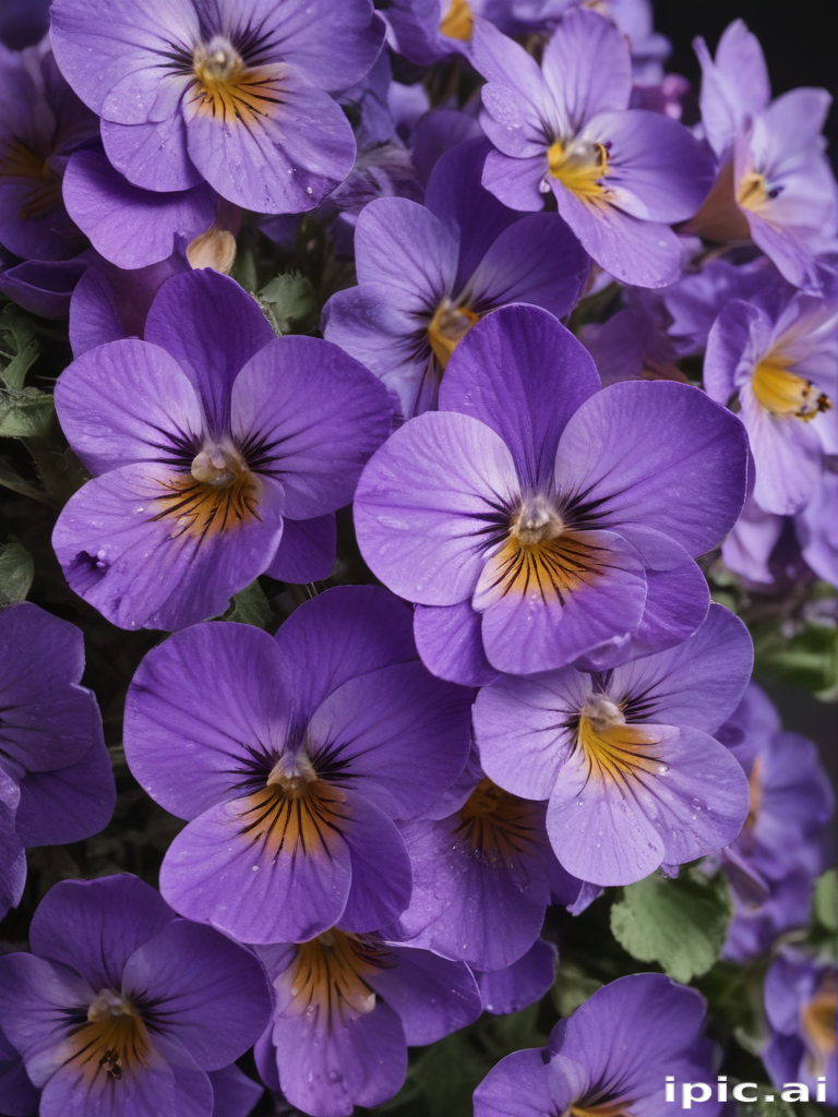Viola Ruffles A Beautiful Cluster of Vibrant Purple Viola Flowers in Full Bloom