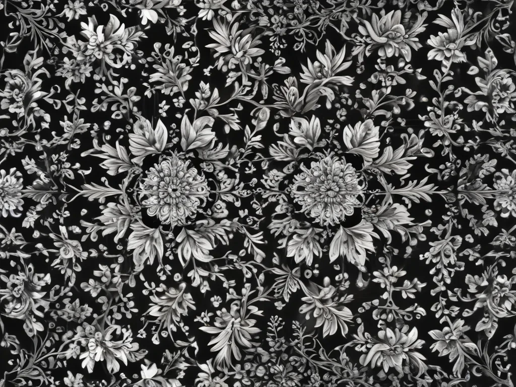 Elegant Black and White Floral Pattern with Intricate Botanical Designs