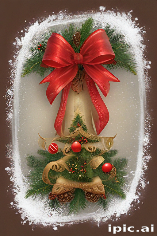 Festive Christmas Tree Decoration with Bow and Ornaments on a Snowy ...