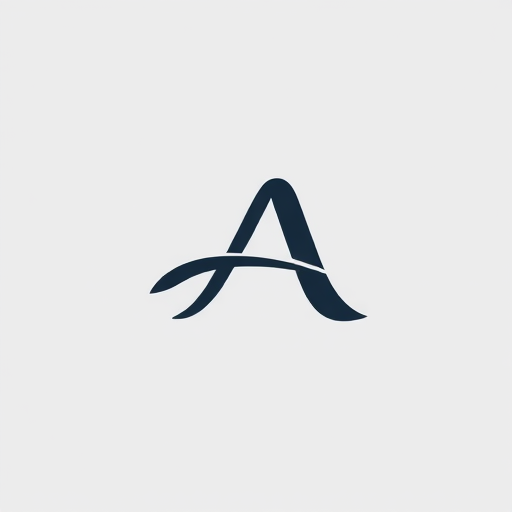 Create a high-resolution minimalistic logo design featuring a stylized letter "A" with smooth curves and modern aesthetics, captured using a DSLR camera with a 50mm lens, f/1.8 aperture, ISO 100, and a shallow depth of field for a clean background.