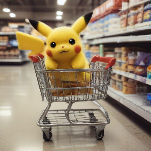 pikachu with a shopping cart anime cartoon