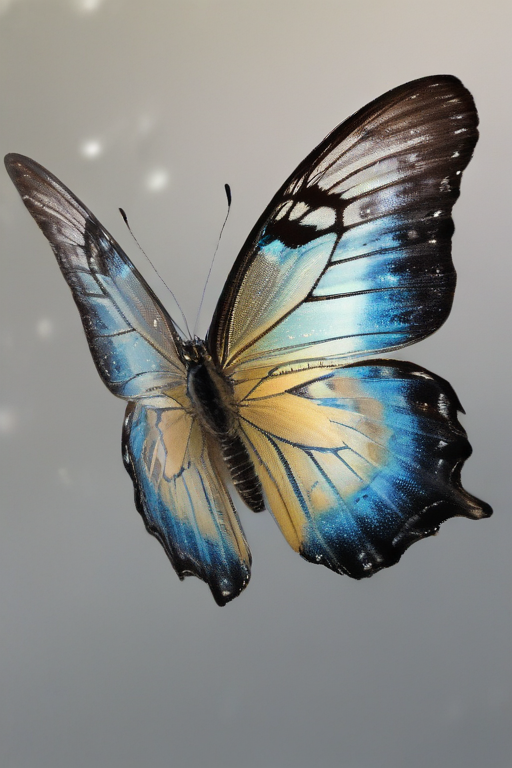 A Beautiful Blue Butterfly Gliding Gracefully Through a Soft, Dreamy ...