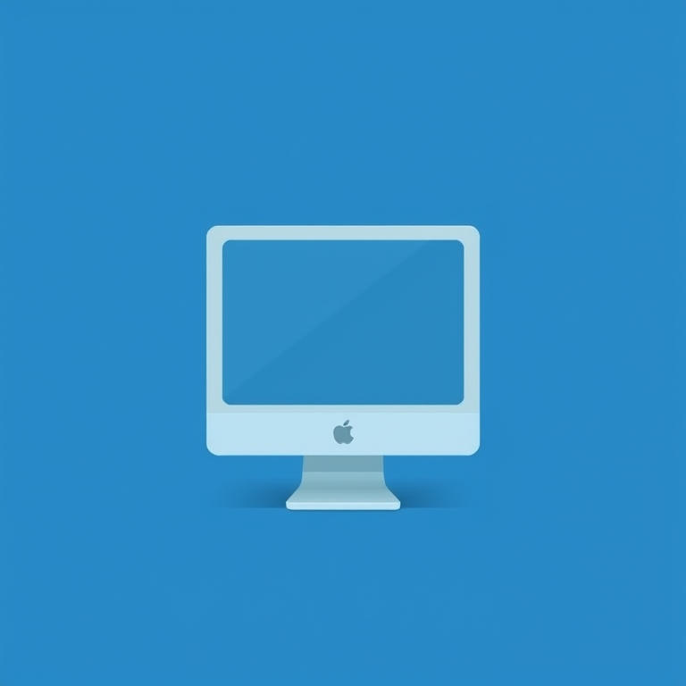 Create a minimalist digital illustration of a computer monitor on a solid blue background, using a 50mm lens, f/2.8 aperture, ISO 100, shot from a frontal view with soft lighting, in a vector graphic style.