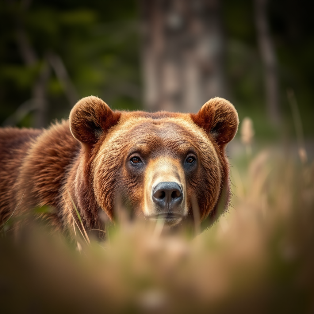captured in 50mm lens, f/2.8 aperture, ISO 200, natural lighting, shallow depth of field, focus on bear, close-up view, DSLR camera, high-resolution image of a bear in its natural habitat