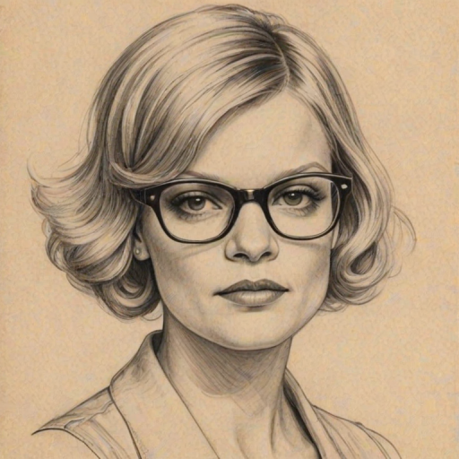 Attractive Martha Plimpton, pencil sketch, portrait of Exquisite woman 1923s in glasses, hair style beatnik, outline, clear lines, fine lines, 8k