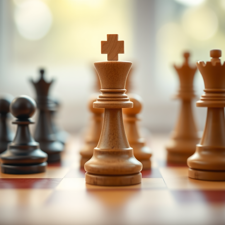 regenerate a close-up image of a chessboard with a focus on wooden chess pieces, shallow depth of field, aperture f/2.8, ISO 100, 50mm lens, soft natural lighting, captured with a DSLR camera
