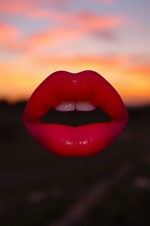 Sunset-inspired ombre lips blending warm oranges, pinks, and purples, mimicking the colors of a beautiful twilight sky, perfect for a romantic summer evening