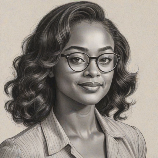 Graceful Tatyana Ali, pencil sketch, portrait of Appealing woman 1944s in glasses, hair style beatnik, outline, clear lines, fine lines, 8k