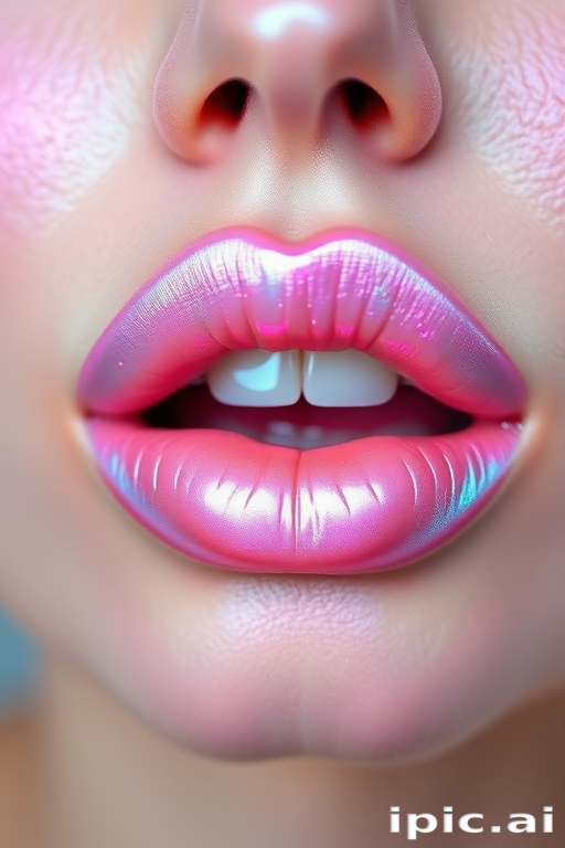 Iridescent pastel pink lips, christened "Unicorn Dream," offering a multichromatic shift and a playful, ethereal appearance for whimsical styles