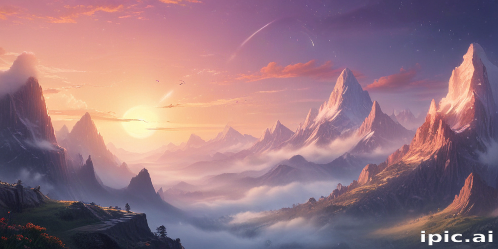 Majestic Mountain Landscape at Sunset with Vibrant Colors and Misty Valleys