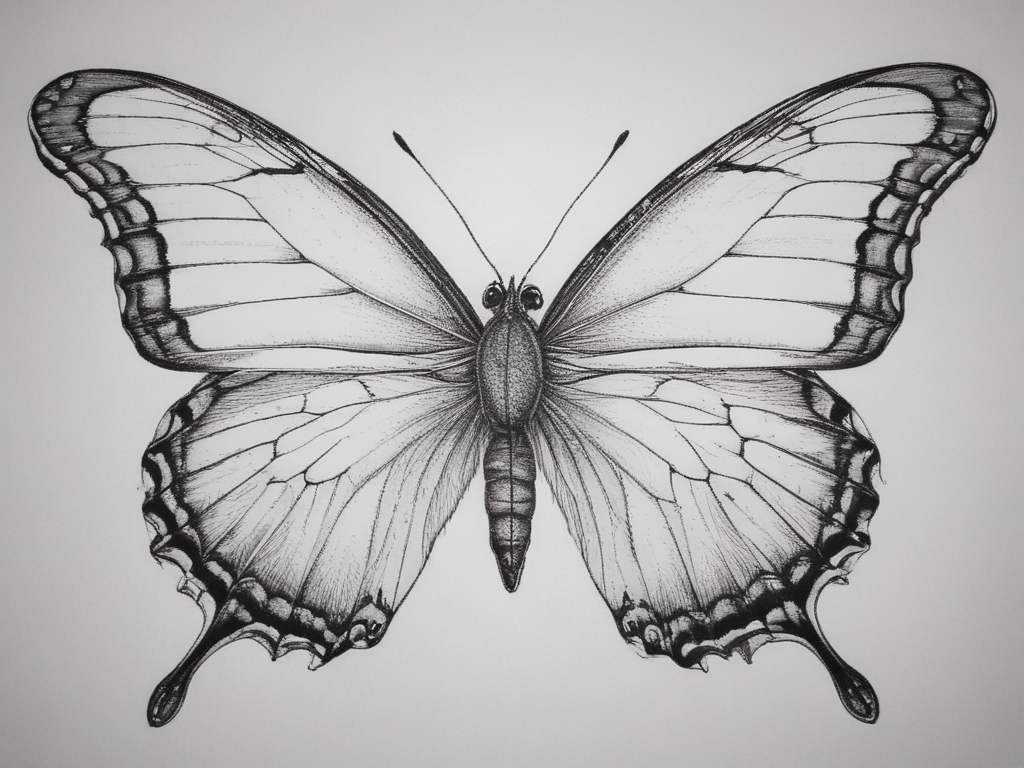 Intricate Black and White Illustration of a Beautiful Butterfly with ...