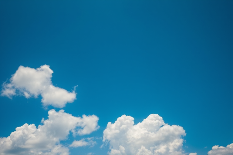 high-resolution image of fluffy clouds against a bright blue sky, taken with a DSLR camera, 50mm lens, f/8 aperture, ISO 200, shot from a low angle, soft natural lighting
