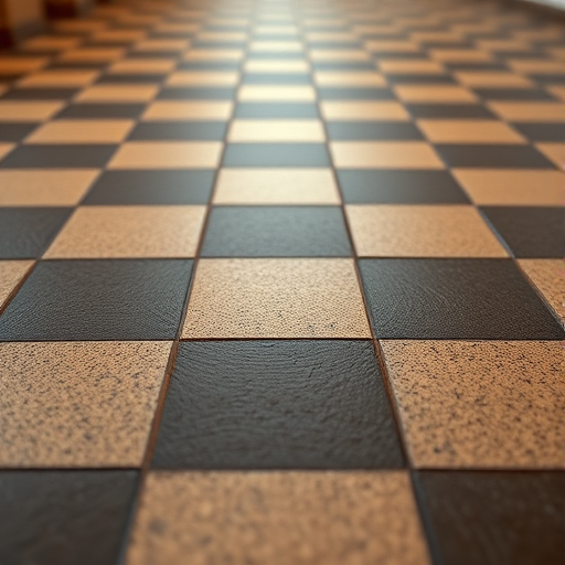 Generate a high-resolution image of a textured checkerboard floor with a focused perspective, using a Canon EOS R5, f/8 aperture, ISO 100, 24mm lens, shot from a low angle to emphasize the pattern and detail.