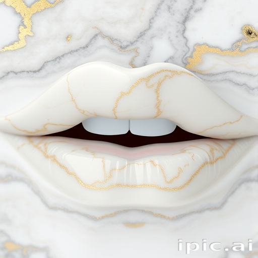 Elegant marble lips with swirling patterns of white, gray, and gold, reminiscent of luxurious stone surfaces and exuding timeless sophistication