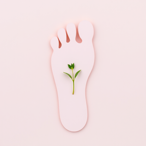 Create a minimalist illustration of a foot shaped like a cutout, featuring a small green sprout emerging from the center, using soft pastel colors and a textured background, captured with a Canon EOS R5 at f/8, ISO 100, 35mm lens, in natural soft lighting for enhanced clarity and depth.