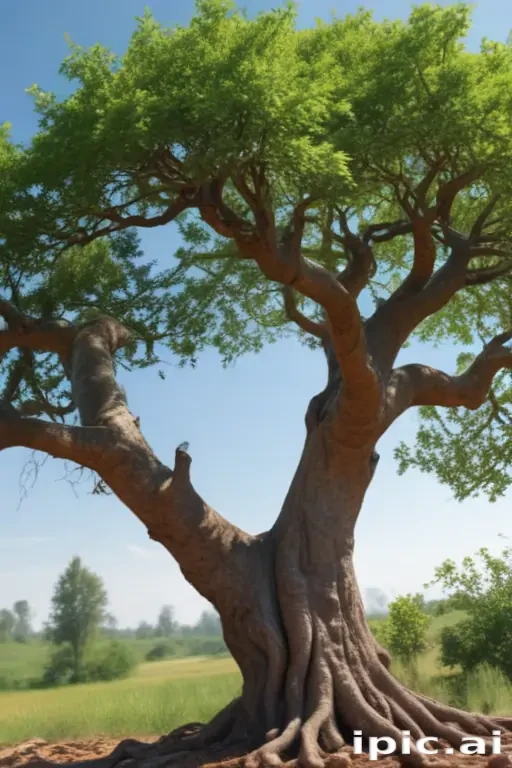 Majestic Tree Standing Tall Against a Clear Blue Sky in Nature's Embrace