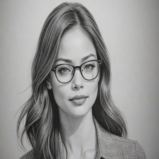 Lovely Kristin Kreuk, pencil sketch, portrait of Fetching woman 1942s in glasses, hair style beatnik, outline, clear lines, fine lines, 8k