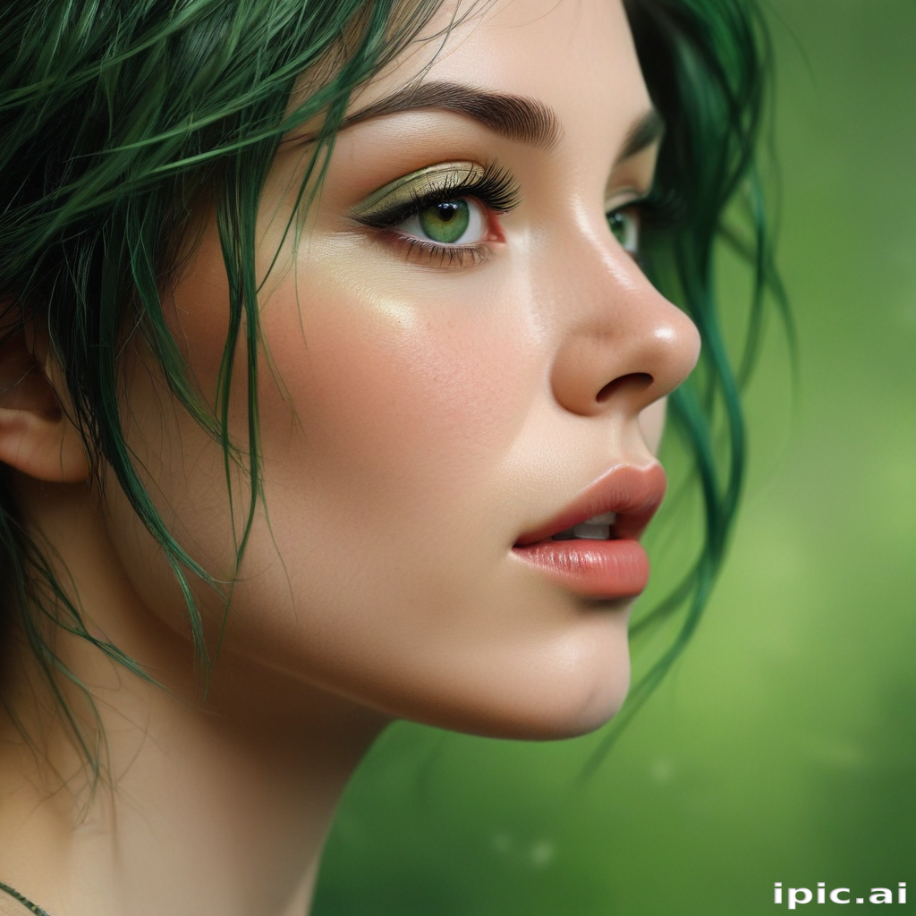 Enchanting Portrait of a Young Woman with Vibrant Green Hair and ...