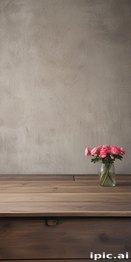 Delicate Pink Flowers in a Vase on a Rustic Wooden Table