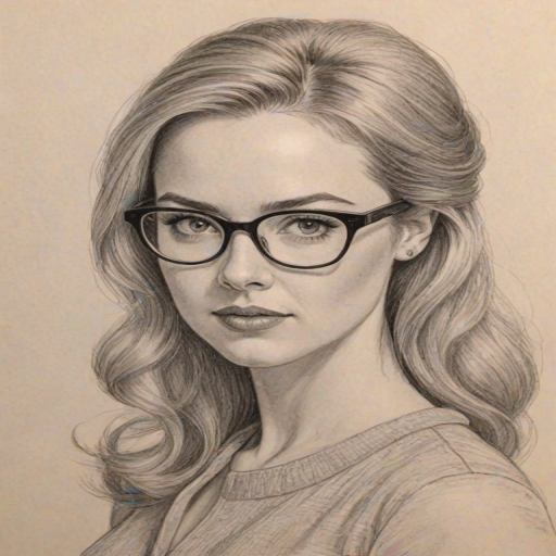 Resplendent Amanda Schull, pencil sketch, portrait of Graceful woman 1964s in glasses, hair style beatnik, outline, clear lines, fine lines, 8k