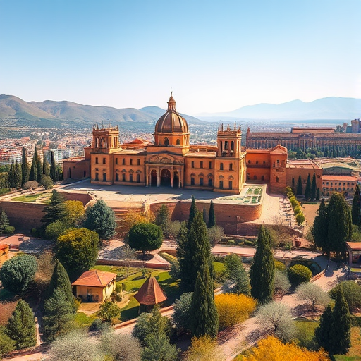 regenerate an image of the Alhambra in Granada, Spain from a high vantage point, captured in daylight with a DSLR camera, 24mm lens, f/8 aperture, ISO 100, 1/125 sec exposure, vibrant colors and clear details in the foreground and background, showcasing the architectural beauty and surrounding landscape.