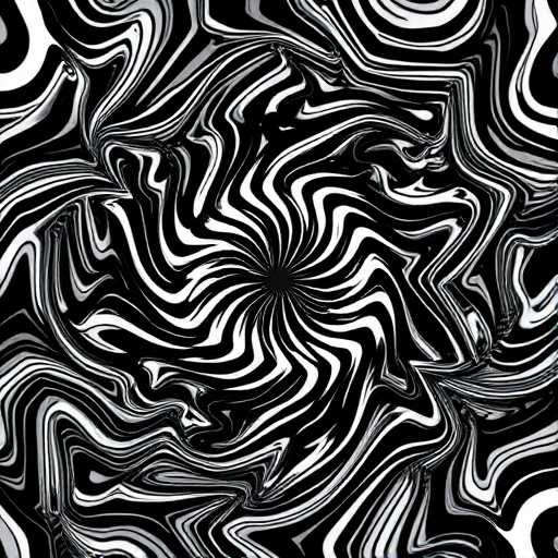 create an intricate black and white pattern of swirling lines and abstract shapes with a symmetrical design, shot with a Canon EOS R5 at f/8, ISO 100, 50mm lens, top-down view, high contrast, sharp focus, and vibrant details