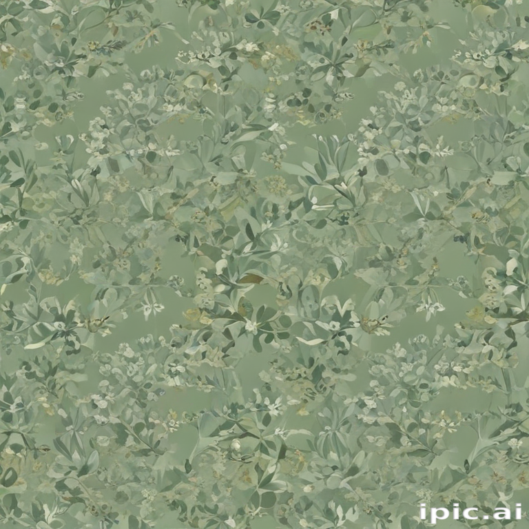 Delicate Green Floral Pattern Featuring Lush Leaves and Soft Blossoms