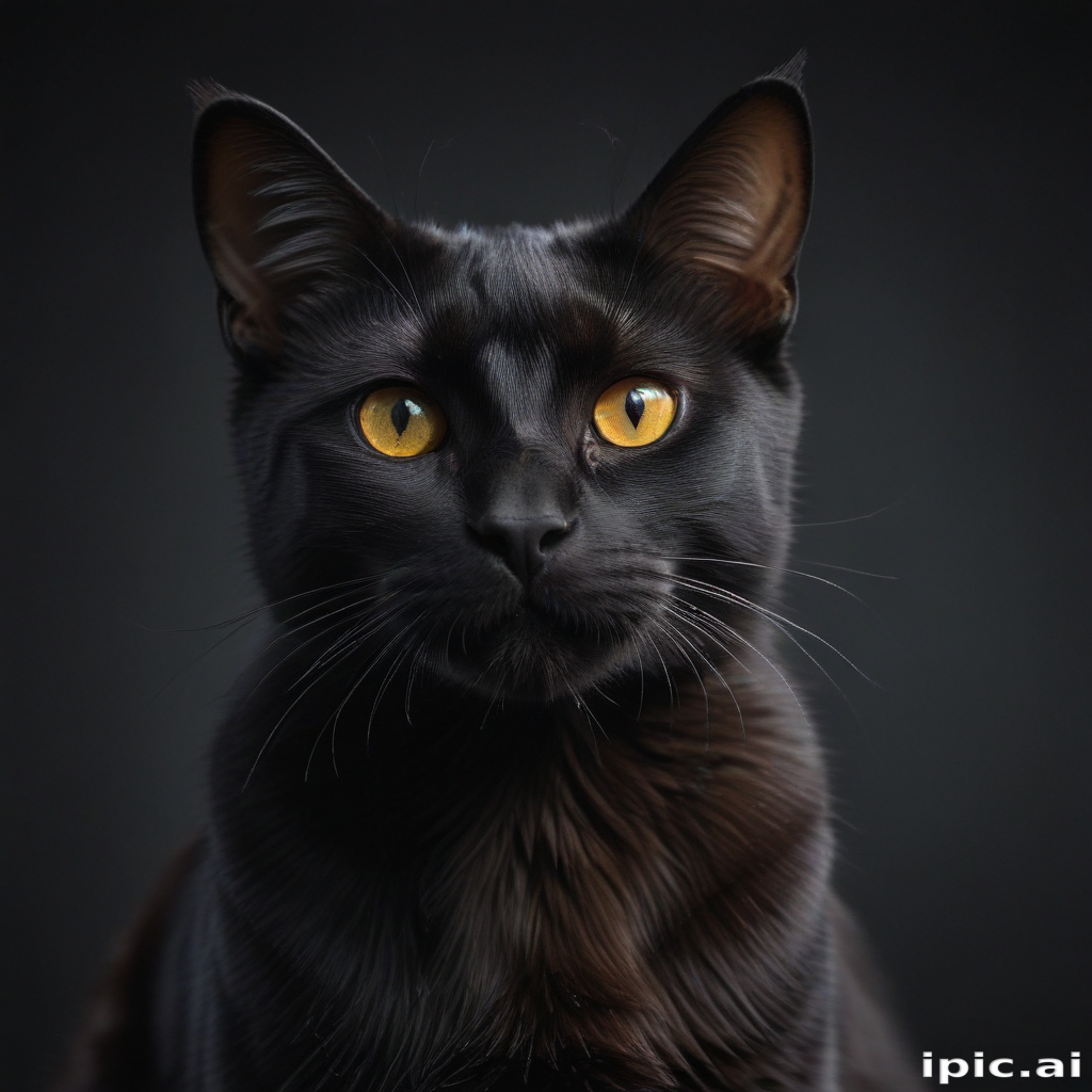 Majestic Black Cat with Striking Yellow Eyes Against a Dark Background
